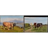 E*** van Damme (Continental 19th Century) Three cows in a meadow, signed and dated '75,