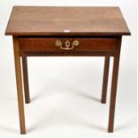 A George III oak low boy, the rectangular top above single frieze drawer fitted brass handle,