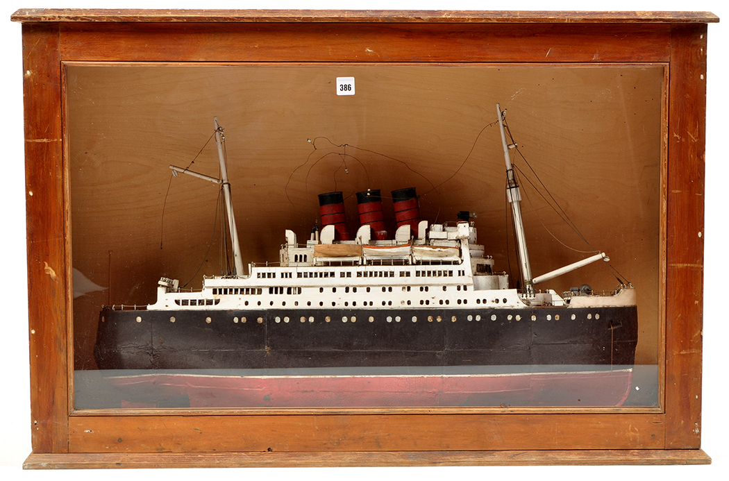 A scratch built ship model of the 'Queen Mary', made by Isaac Walton of Stocksfield,