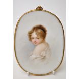 Paris oval porcelain panel, painted with female half-portrait, signed "L.