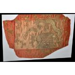 Chinese gilt thread embroidered silk panel fragment,