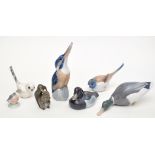 Six Royal Copenhagen animal and bird figures, including: Kingfisher,