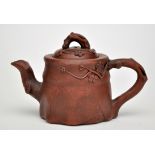 Chinese Yixing-type stone ware teapot and cover, of gnarled branch form,