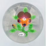 Dated 'Pansy' glass paperweight, probably Baccarat, single flowerhead with three petals behind,