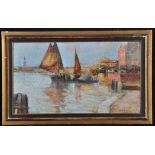 Eugenio Selva (Italian late 19th/early 20th Century) Venetian fishing boats, signed, oil on panel,