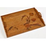 Émile Gallé (French 1846-1904): an Art Nouveau marquetry oak tray, decorated with flowers,