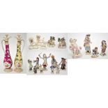 Various Meissen style monkey band figures; Berlin figure of a flower seller,