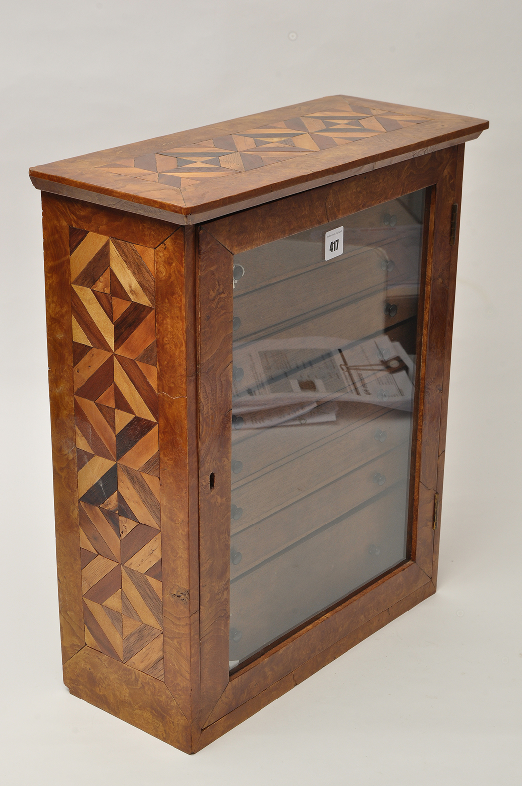 A burr walnut and specimen wood inlaid microscope slide cabinet, - Image 4 of 17