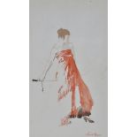 Sir William Russell Flint, RA, RWS, RSW, (1880-1969) "Carnation" - woman in a red dress,