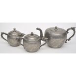 Chinese pewter composite three-piece tea set, comprising: teapot, cover and strainer,