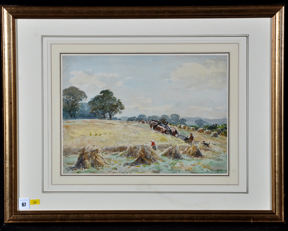 John Atkinson (1863-1924) Haymaking, signed, watercolour, 27.5 x 38cms; 10 3/4 x 15in.