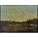 18th Century British School Militia manoeuvres in a park, oil on panel,
