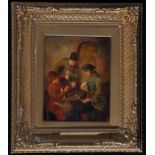 19th Century Dutch School Three men in a tavern, oil on panel, 26 x 20cms; 10 1/4 x 8in.