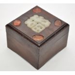 Pale Celadon jade mounted hardwood box and cover,