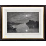 Frank Short (1857-1945) Moonlit estuary with boats, signed, mezzotint,