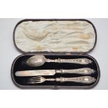 A William IV christening knife, fork and spoon set, by Martin Hall & Co.