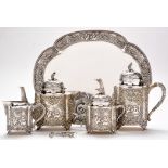 A late 19th Century German silver tea and coffee service, to include: coffee pot, teapot,