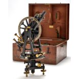 A black painted brass transit theodolite, by Frederick Robson & Co.