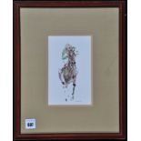 Jonathan Trowell - a galloping racehorse, signed, watercolour, 18.4 x 11cms; 7 1/8 x 4 3/8in.