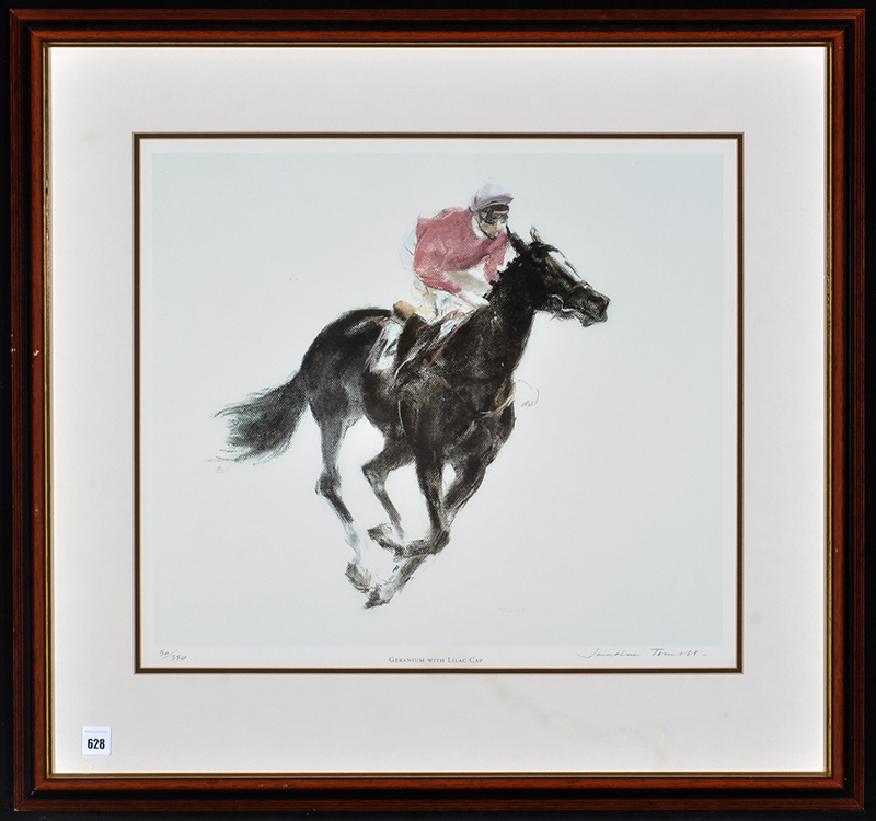 After Jonathan Trowell - "Geranium with Lilac Cap" - portrait of a racehorse, signed in pencil,