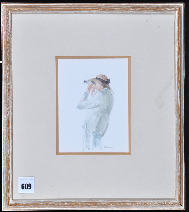 Jonathan Trowell - "At the Races" - a portrait of Lady Grimpthorpe, signed, watercolour,
