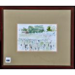 Jonathan Trowell - "The Enclosure at Thirsk Racecourse, signed and inscribed, watercolour,