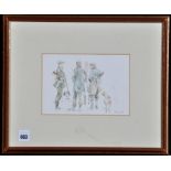 Jonathan Trowell - a shooting party in Norfolk, signed, watercolour, 14 x 20cms; 5 1/2 x 8in.