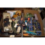 Two boxes of military interest models, including: Action Man; Verlinden; and sundries.