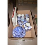 A box of blue and white Ringtons ware,