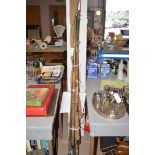 A bundle of old fibreglass and other boat rods, various.