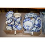 Two boxes of late 19th and 20th Century blue and white wares.