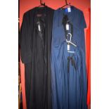 A teachers gown, by J. Whipple & Co. Ltd, Exeter; together with three navy capes.