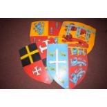 Four shields in the Medieval style made for theatre.