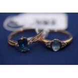 An aquamarine and diamond ring; together with another blue stone and diamond ring, probably topaz,