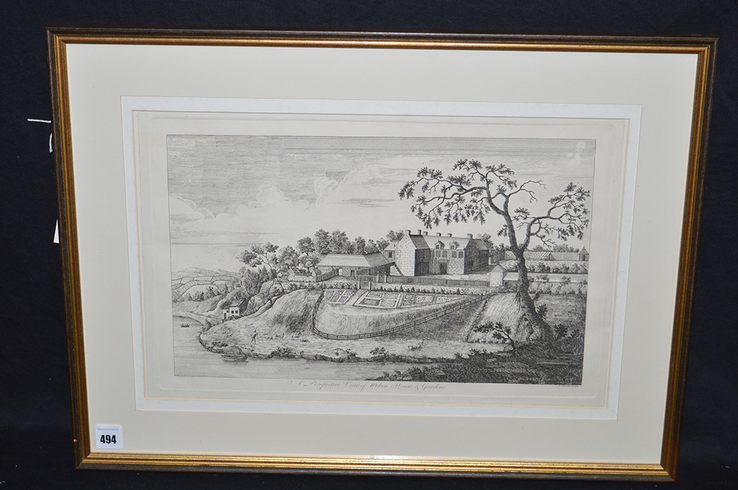 An engraving after William Beilby - "A Perspective View of Wylam House and Gardens".