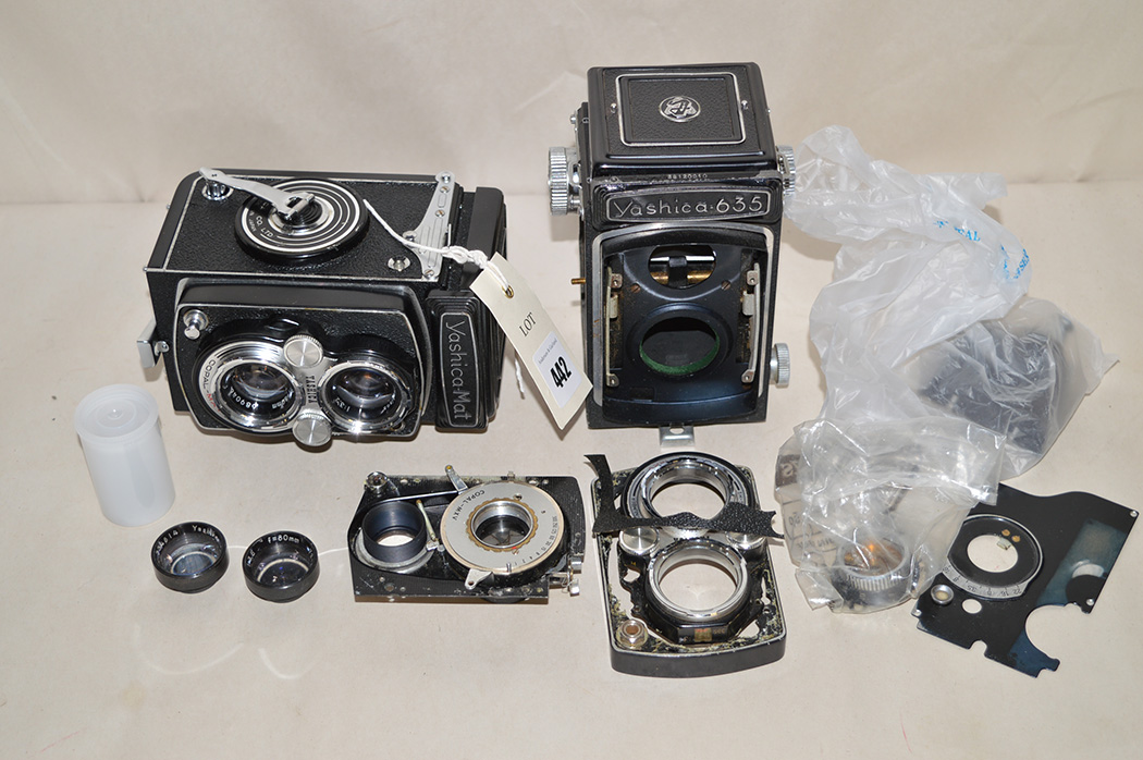 Two Yashica cameras, to include: 635; and MAT, with some fitted parts.