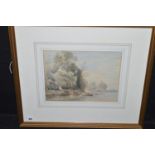 An early 20th Century watercolour - "The Thames" - fishing boats and a figure,