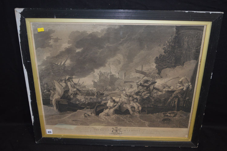 An 18th Century engraving, by William Woollett after Benjamin West - "The Battle At La Hogue",