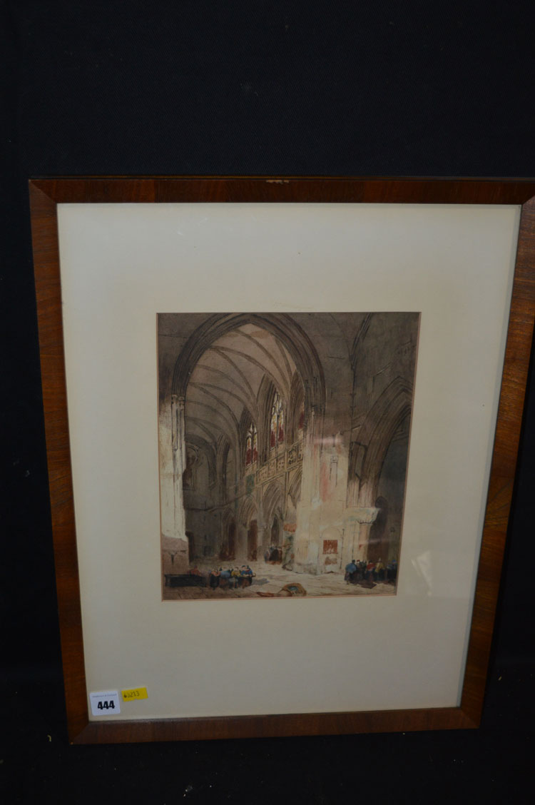 A 19th Century watercolour, by A. Bery - interior of a cathedral with figures, signed.