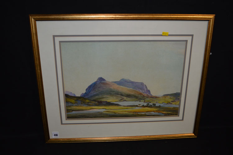 A watercolour, by Edward Neatby - mountainous scene, possibly Sulven, signed.