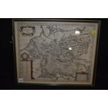 A 17th Century engraved map, by Joannes Janssonius - Germany, with later hand-colouring.
