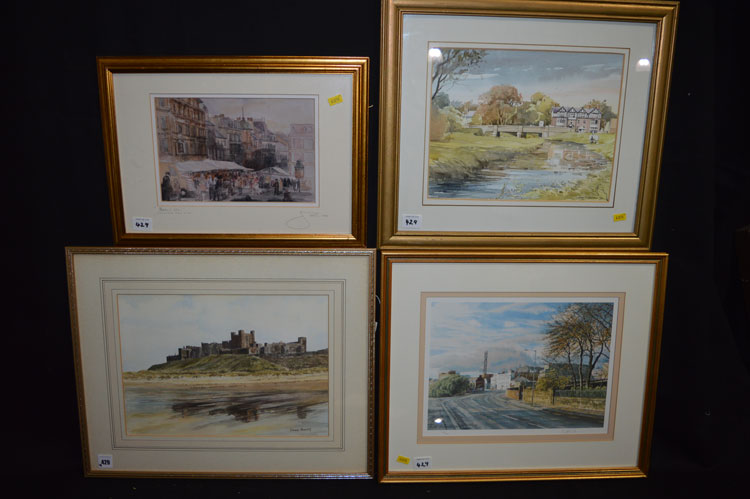 A watercolour, by Doreen Fenwick - Bamburgh Castle, signed; a watercolour,