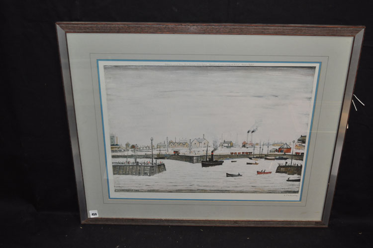 A signed print, by Lawrence Stephen Lowry - 'The Harbour', signed in pencil to the margin,