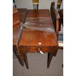 A Victorian mahogany drop leaf dining table, fitted two frieze drawers, 99cms wide.