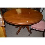 A Victorian mahogany oval tip-up-top breakfast table,