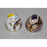 Royal Crown Derby: two paperweights in the form of a field and harvest mouse,