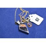 A pair of 9ct yellow gold and Blue John earrings and matching pendant,