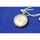 A 14ct yellow gold cased open-faced fob watch with roman numeral dial and engraved decoration,