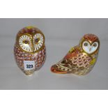 Royal Crown Derby paperweights "Short Earred Owl" and another,