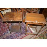 A 20th Century oak rectangular occasional table shaped edged raised on barley twist legs;